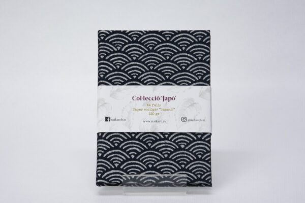 Vista de la portada del libro con tela japonesa de olas azul